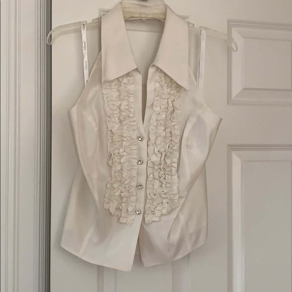 JS Collections Cream Ruffled Sleeveless Top